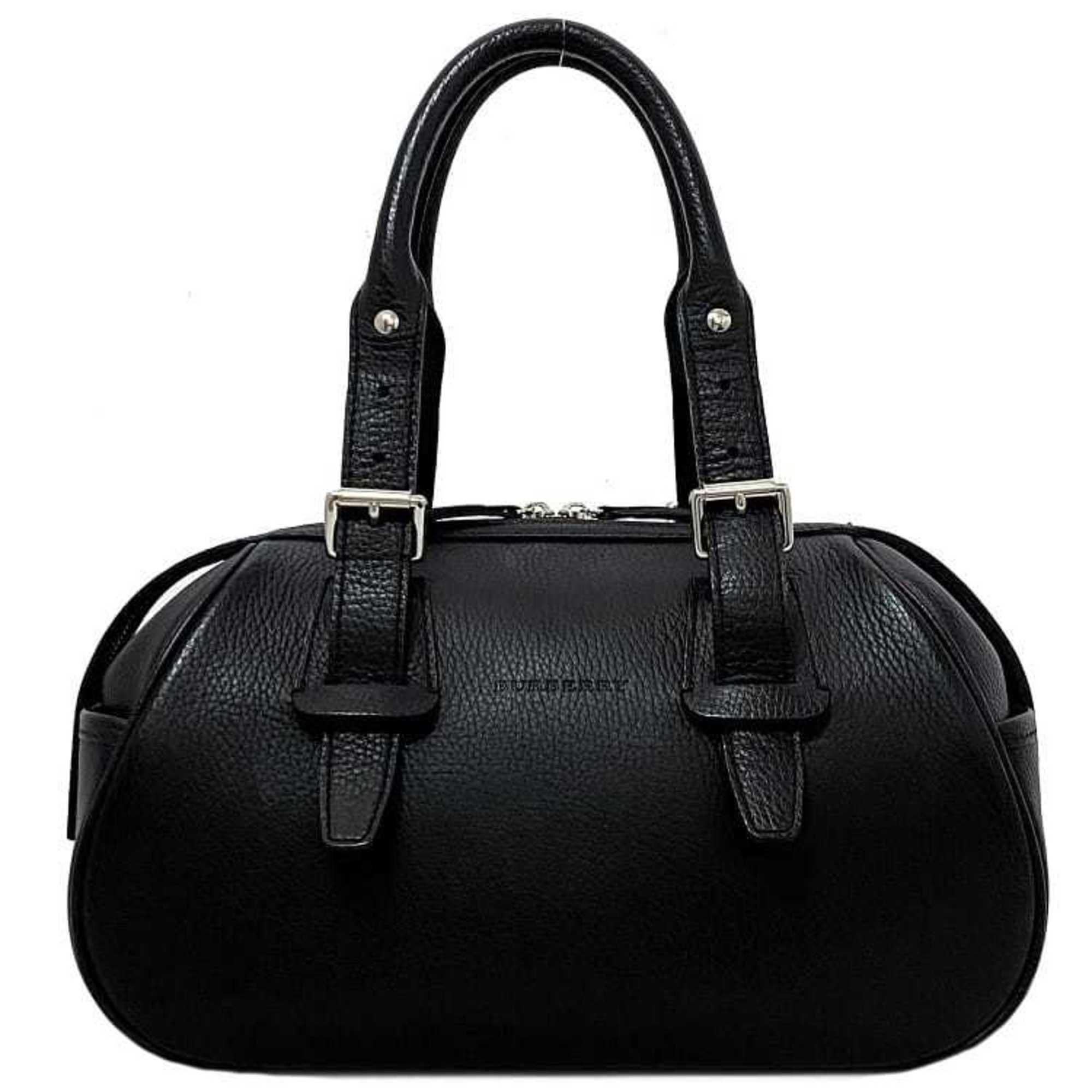 Burberry Handbag Black Silver Leather Boston Bag Ladies' Men's